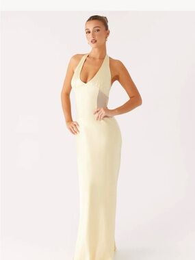 Butter Yellow Halter Neck Maxi Dress